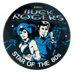BUCK ROGERS 1980s BUTTON PAIR WITH ONE OUR FIRST SEEN.