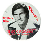 BUCK ROGERS 1980s BUTTON PAIR WITH ONE OUR FIRST SEEN.