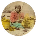 INDIAN BASKET WEAVER REAL PHOTO MIRROR FROM ST. LOUIS 1904 EXPO.