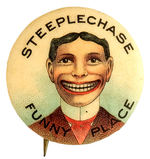 EARLY CONEY ISLAND BUTTON PROMOTES OWNER GEORGE TILYOU’S FAMOUS RIDE.