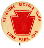 “LUNA PARK, 1905 KEYSTONE BICYCLE CLUB” RARE OUTING BUTTON.