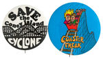 ROLLER COASTER 1970s BUTTON PAIR INCLUDING “CONEY ISLAND CYCLONE.”