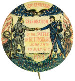GETTYSBURG ORNATE 50TH ANNIVERSARY BUTTON FROM 1913 WITH TINY LEE/GRANT IMAGES.