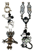 MICKEY AND MINNIE CHARMS ON NECK CHAINS AND NECKLACE RARE GROUP OF THREE.