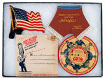WORLD WAR II FLAG LICENSE, ANTI-AXIS PANTIES, AND SOLDIER'S VOICE RECORDING.