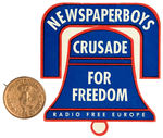 “NEWSPAPERBOYS” PAIR OF ANTI-COMMUNIST BADGES FROM GREEN DUCK BUTTON CO. ARCHIVE.