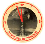 ANTI-REAGAN CANADIAN MADE "3 MINUTES TO MIDNIGHT" BUTTON.