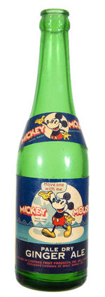"MICKEY MOUSE PALE DRY GINGER ALE" RARE SODA BOTTLE WITH PAPER LABELS.