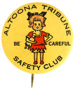 NEWSPAPER CLUB BUTTON FEATURING TOONERVILLE TROLLEY LITTLE GIRL CHARACTER.