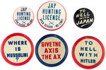 ANTI-AXIS GROUP OF SIX SLOGAN BUTTONS.