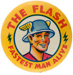 "THE FLASH FASTEST MAN ALIVE" 1942 COMIC BOOK PREMIUM BUTTON IN HIGH GRADE CONDITION.