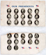 "OUR PRESIDENTS" CIRCA 1913 COMPLETE SET OF ADVERTISING BUTTONS ON PARTIAL ORIGINAL CARD.