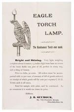 "EAGLE TORCH LAMP" SALES FLIER AND 1876 CLIPPED ADVERTISEMENT.