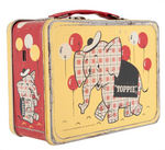 KROGER'S GROCERY STORE TOP VALUE STAMPS "TOPPIE" THE ELEPHANT METAL LUNCHBOX WITH THERMOS.