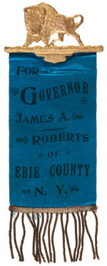 NEW YORK 1894 GOVERNOR RIBBON WITH GREAT FIGURAL BUFFALO HANGER.