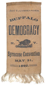 1892 CAMPAIGN RARE NEW YORK STATE AND "TAMMANY" NATIONAL CONVENTION RIBBON PAIR.