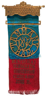 1892 CAMPAIGN RARE NEW YORK STATE AND "TAMMANY" NATIONAL CONVENTION RIBBON PAIR.