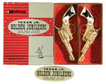 “TEXAN JR. GOLDEN JUBILEERS TWIN GOLD-PLATED REPEATING PISTOLS” BOXED SET BY HUBLEY.