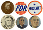 FRANKLIN ROOSEVELT SIX LARGE BUTTONS FROM 1936-1944.