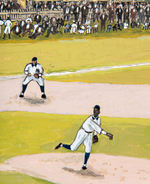 JOSE MENDEZ VS. TY COBB PANORAMIC ORIGINAL ART BY CUBAN ARTIST JORGE S.