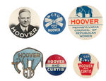 HOOVER GROUP OF FIVE BUTTONS AND ENAMEL PIN.