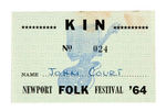 "NEWPORT FOLK FESTIVAL 1964" PROGRAM & "KIN" PASS.