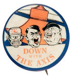 “DOWN WITH THE AXIS” OUTSTANDING CARTOON BUTTON FROM THE HAKE COLLECTION.