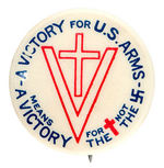 WORLD WAR II RARE VICTORY BUTTON WITH REBUS CROSS AND SWASTIKA.