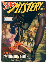 "SPICY MYSTERY" OCT. 1942 PULP WITH DOGS ATTACKING BLOND COVER.