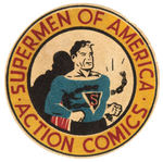 SUPERMAN “SUPERMEN OF AMERICA ACTION COMICS” RARE LARGE PREMIUM EMBLEM/PATCH.