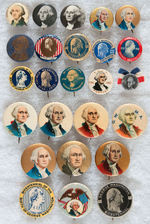 GEORGE WASHINGTON EXTENSIVE COLLECTION OF 25 BUTTONS 1932 AND EARLIER.