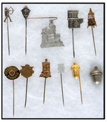 OUTSTANDING GROUP OF STOVE STICKPINS PLUS FIGURAL CHARM.