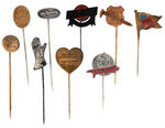 RAILROAD AND RELATED NINE STICKPINS WITH MANY RARITIES.
