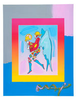 PETER MAX “TIP TOE FLOATING” BUTTERFLY LADY WITH BALLOON MIXED MEDIA PAINTING.
