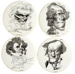 ARTIST DAVID LEVINE FOUR LARGE 6” BUTTON CARICATURES OF COMPOSERS.
