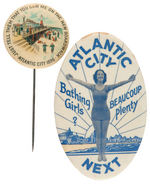 ATLANTIC CITY 1896 OUTSTANDING STICKPIN PLUS 1930s LARGE OVAL BUTTON.