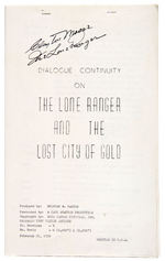 CLAYTON MOORE "THE LONE RANGER AND THE LOST CITY OF GOLD" PAIR WITH SIGNED DIALOGUE SCRIPT.
