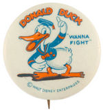"DONALD DUCK 'WANNA FIGHT'" CLASSIC EARLY BUTTON IN HIGH GRADE.