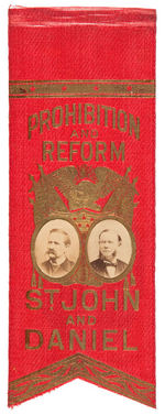 RARE 1884 "ST. JOHN AND DANIEL" PROHIBITION JUGATE RIBBON WITH CARDBOARD PHOTOS.