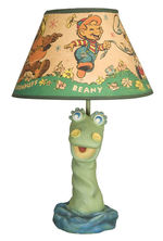 BEANY & CECIL PAINTED PLASTER LAMP WITH SHADE.