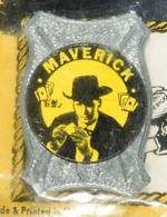 “MAVERICK STARRING JAMES GARNER” PACKAGED TOY HANDCUFFS WITH BADGE.