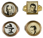 MOVIE STARS CIRCA 1940s 4 RINGS AND 2 “STERLING” CHARMS.