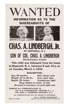 “WANTED INFORMATION AS TO THE WHEREABOUTS OF CHAS. A. LINDBERGH, JR.”1932 ORIGINAL POSTER.