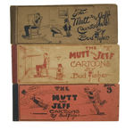 "“THE MUTT AND JEFF CARTOONS" PLATINUM AGE COMIC BOOK TRIO AND "JEFF" STATUE.