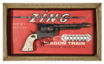 “WAGON TRAIN WESTERN SIX GUN” WITH “ZING” CAP GUN IN ORIGINAL PACKAGING.