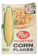 "POST TOASTIES CORN FLAKES" CEREAL BOX WITH DANNY THOMAS GAME BACK.