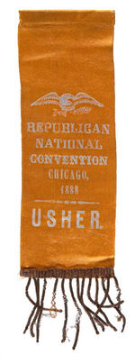 “USHER” RARE RIBBON FROM 1888 REPUBLICAN CONVENTION.