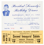 JOHN F. KENNEDY 1961 BIRTHDAY TICKET STUB & 1963 SECOND INAGUGURAL SALUTE TICKET.