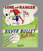 "LONE RANGER SILVER BULLET BALLPOINT PEN WRITING SET"/DISPLAY SIGN/CARTRIDGE HOLSTER/BOX/ADS.