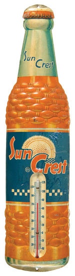 “SUN CREST” EMBOSSED TIN BOTTLE THERMOMETER.